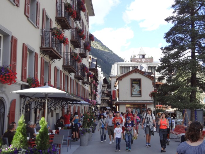 Looking back at Zermatt from the mountain's side of the town