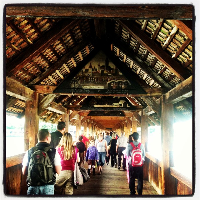 On the Chapel bridge.  See the triangles...those are original artworks