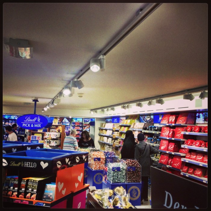 A rather limited view of the inside of the store at the factory...Lindt FTW